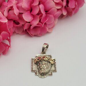 14K Yellow And White Gold Head Of Jesus Christ Our Savior Pendant 80's MA